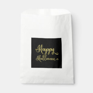Gold Glitter On Black Happy Halloween Favour Bags