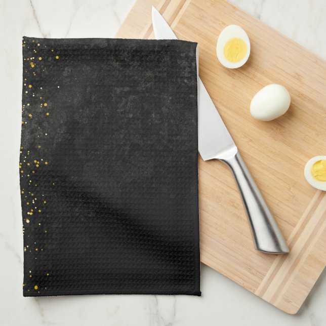Gold glitter on black marble tea towel (Quarter Fold)