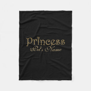 Gold Glitter on Black Personalised Princess Pet Fleece Blanket