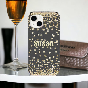 Gold Glitter on Grey Personalised Name Case-Mate iPhone 14 Case