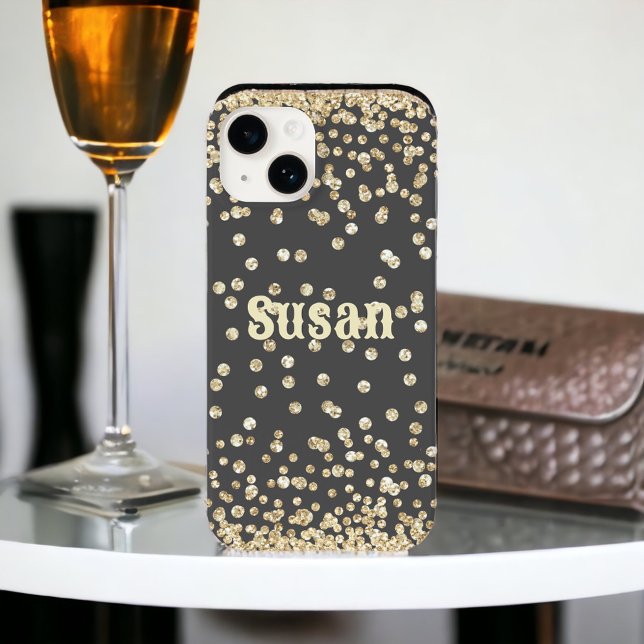 Gold Glitter on Grey Personalised Name  Case-Mate iPhone Case (Creator Uploaded)