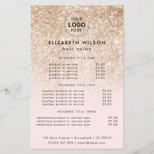 Gold Glitter on Pink   Simple Salon Service Menu