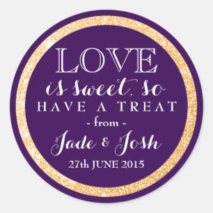 Gold Glitter on Plum Purple Wedding Favour Label