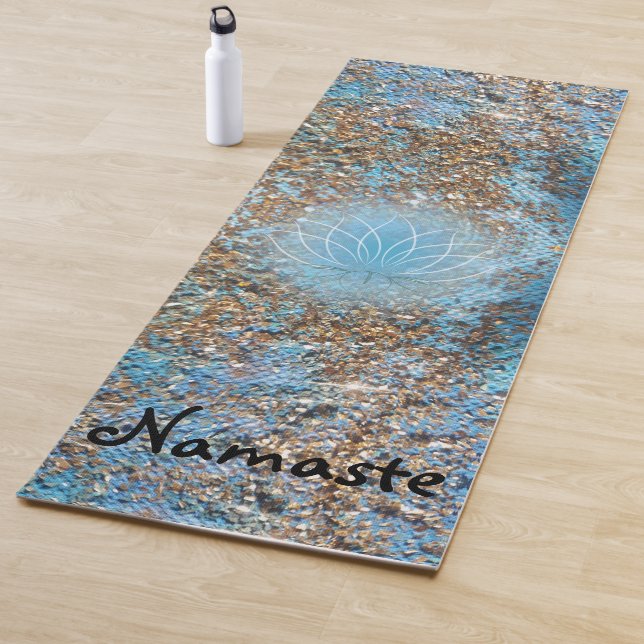 Gold Glitter on Turquoise Lotus Yoga Mat (In Situ)
