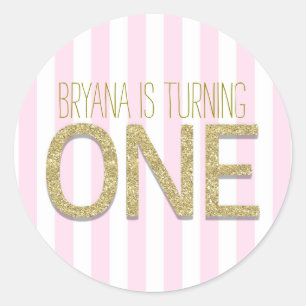 Gold Glitter ONE 1st Birthday Party Favour Sticker