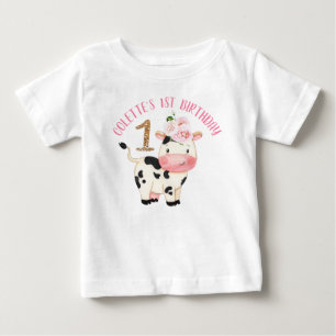 Gold Glitter One Cow  Moos First Birthday Baby T-Shirt