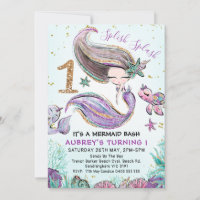Gold Glitter One Purple Mermaid 1st Birthday