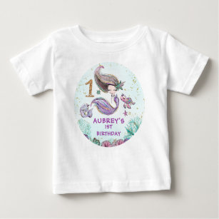 Gold Glitter One Purple Mermaid First Birthday  Baby T-Shirt