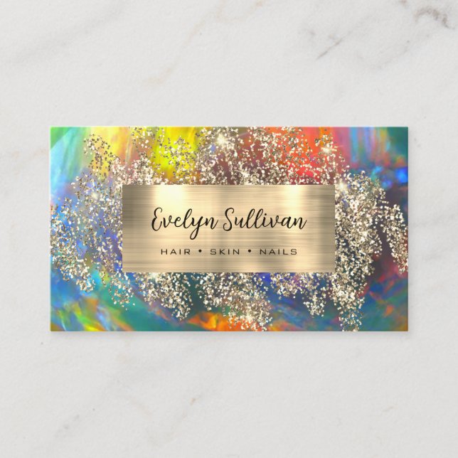 Gold glitter opal business card (Front)