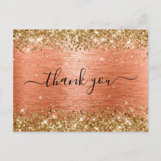 Gold Glitter Orange Coral Foil Birthday Thank You Postcard