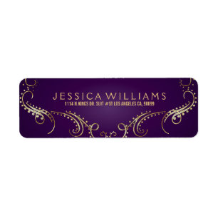 Gold Glitter Ornate Floral Frame On Purple