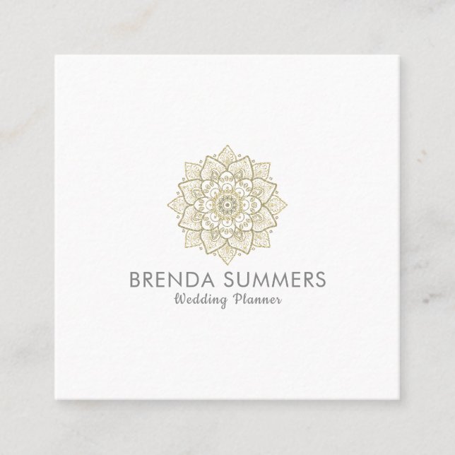 Gold Glitter Ornate Mandala Square Business Card (Front)