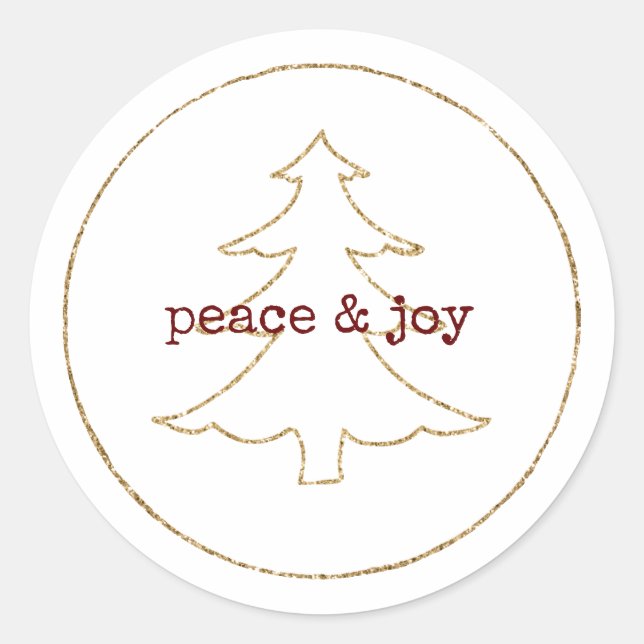 Gold Glitter Outline Christmas Tree Classic Round Sticker (Front)