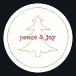 Gold Glitter Outline Christmas Tree Classic Round Sticker<br><div class="desc">Gold Glitter Outline Christmas Tree Red White Quote (image of glitter)</div>
