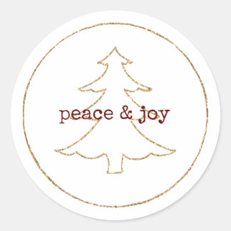 Gold Glitter Outline Christmas Tree Classic Round Sticker