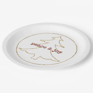 Gold Glitter Outline Christmas Tree Paper Plate
