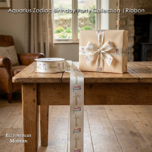 Gold & Glitter Painted Aquarius & Gold Name Satin Ribbon