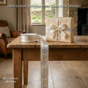 Gold & Glitter Painted Libra & Gold Name Satin Ribbon