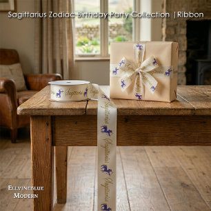 Gold & Glitter Painted Sagittarius & Gold Name Satin Ribbon