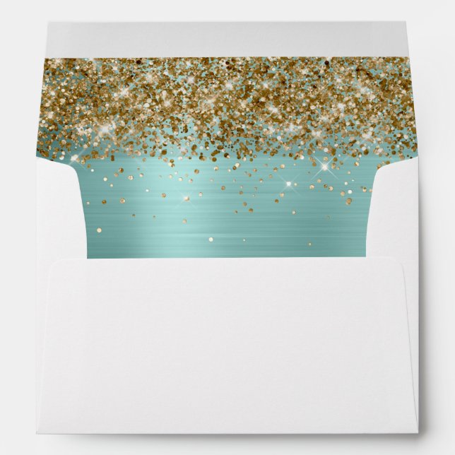 Gold Glitter Pale Turquoise Ombre Foil Inside Envelope (Back (Bottom))