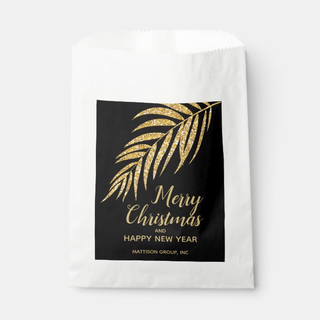 Gold Glitter Palm Christmas Holiday Favour Bags (Front)