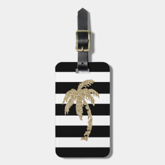 Gold Glitter Palm Tree Black/White Luggage Tag