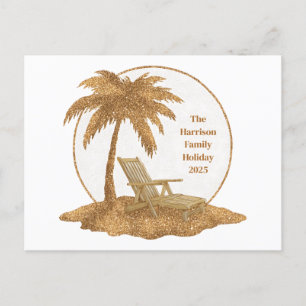 Gold Glitter Palm Tree with Custom Text Holiday Postcard