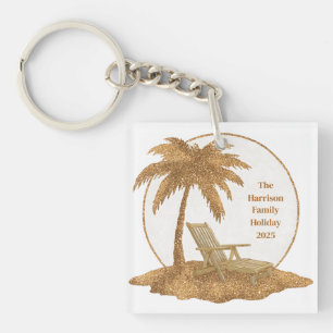 Gold Glitter Palm Tree with Custom Text Key Ring