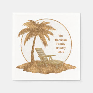 Gold Glitter Palm Tree with Custom Text Napkin