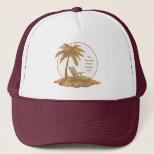 Gold Glitter Palm Tree with Custom Text Trucker Hat