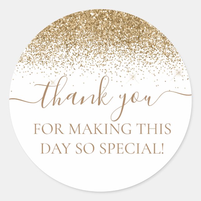 Gold Glitter Party Favour Thank You Classic Round Sticker (Front)