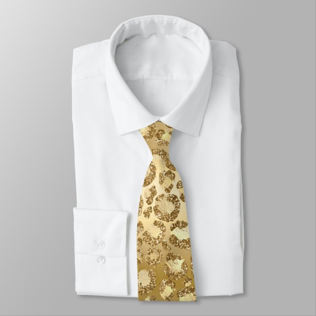 Gold Glitter Party Leopard Print Neck Tie (Tied)
