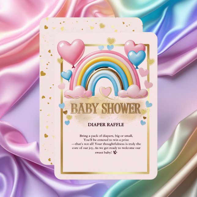 Gold Glitter Pastel Hearts and Rainbow Baby Shower Enclosure Card (Creator Uploaded)