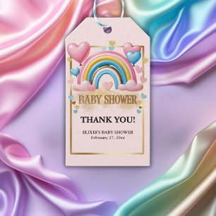 Gold Glitter Pastel Hearts and Rainbow Baby Shower Gift Tags