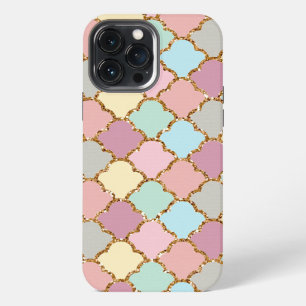 Gold Glitter Pastel Pink Turquoise Blue Green Art iPhone 13 Pro Max Case