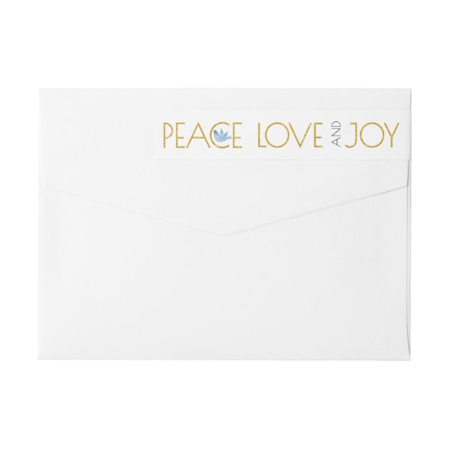 Gold glitter Peace, Love, Joy and dove Christmas Wrap Around Label (Back)