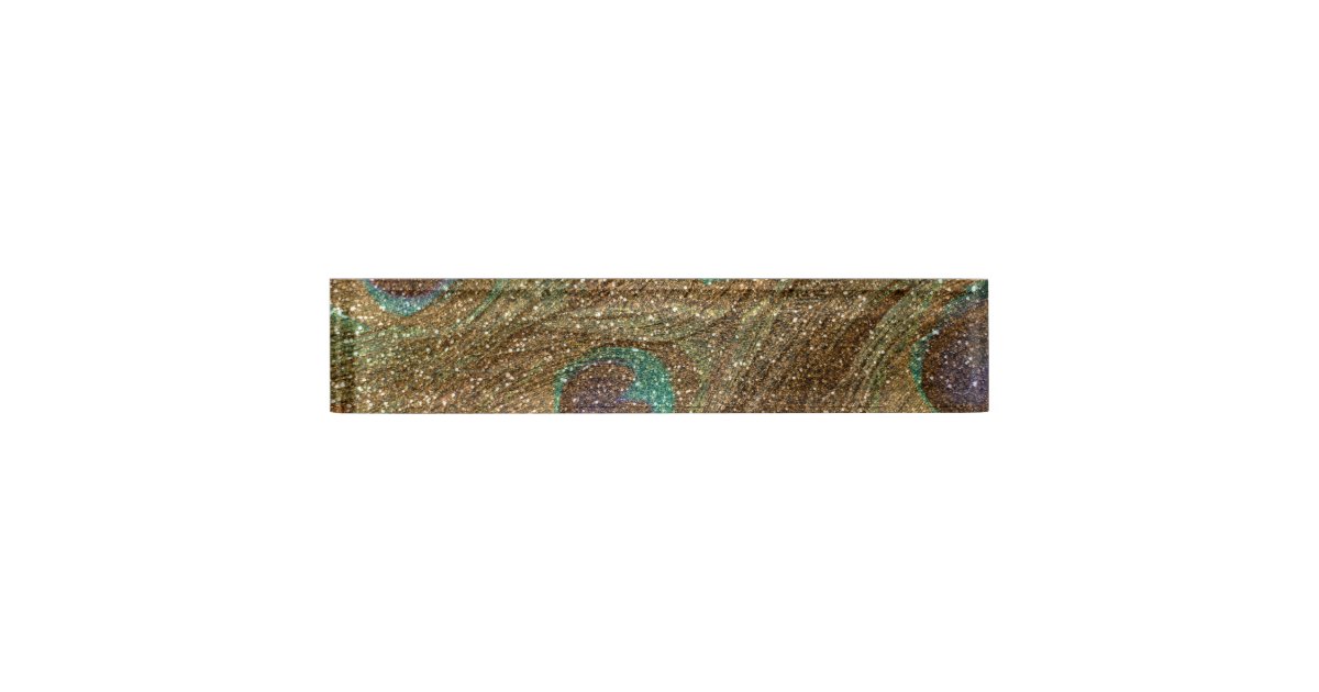 Gold glitter peacock feathers nameplate | Zazzle.co.uk