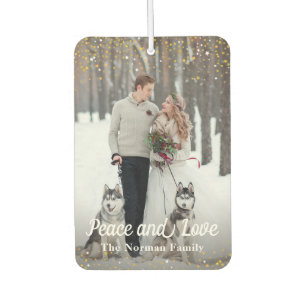 Gold Glitter Personalised 2 Photo Peace and Love Car Air Freshener