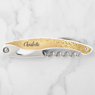 Gold Glitter Personalised Bridesmaid Corkscrew