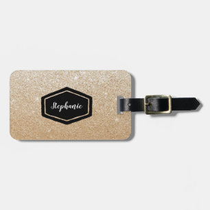 Gold glitter personalised luggage Tag