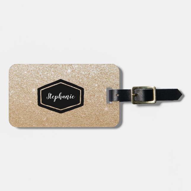 Gold glitter personalised luggage Tag (Front Horizontal)