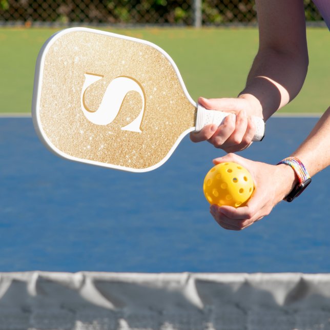 Gold Glitter Personalised Monogram Pickleball Paddle (Insitu)