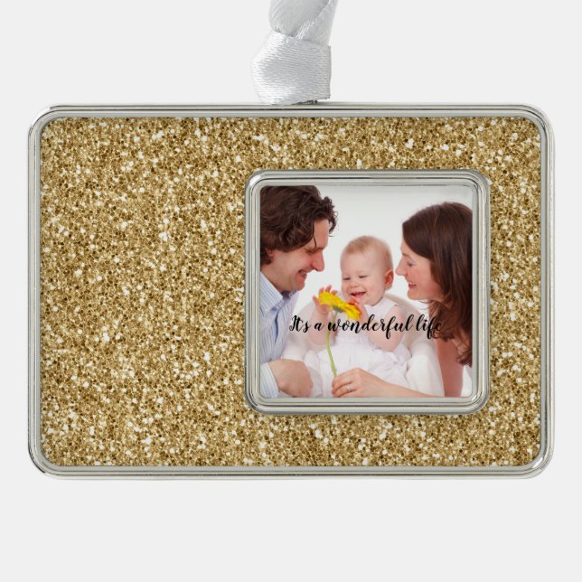 Gold Glitter Personalised Photo Silver Plated Framed Ornament (Front)