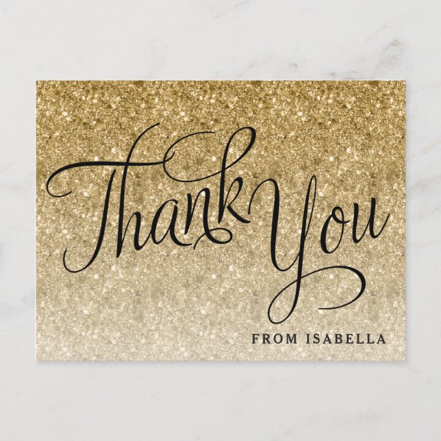 Gold Glitter Personalised Thank you Postcard (Front)