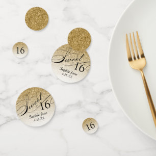 Gold Glitter Personalized Sweet 16 Confetti