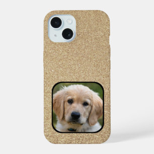 Gold Glitter Pet Dog Photo iPhone 15 Case