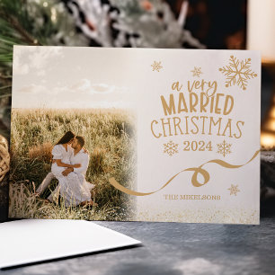 Gold Glitter  Photo A Very Married Christmas Holiday Card