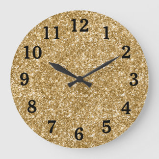 Gold Glitter Photo Black Numbers Large Clock