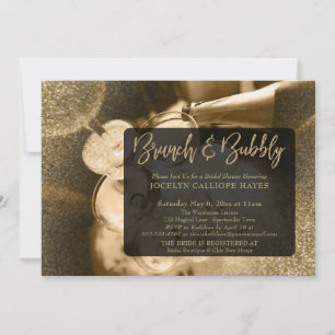 Gold Glitter Photo Brunch & Bubbly Handwriting Invitation