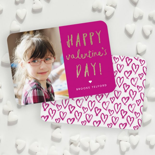 Gold Glitter Photo Classroom Happy Valentine’s Day Card (Creator Uploaded)